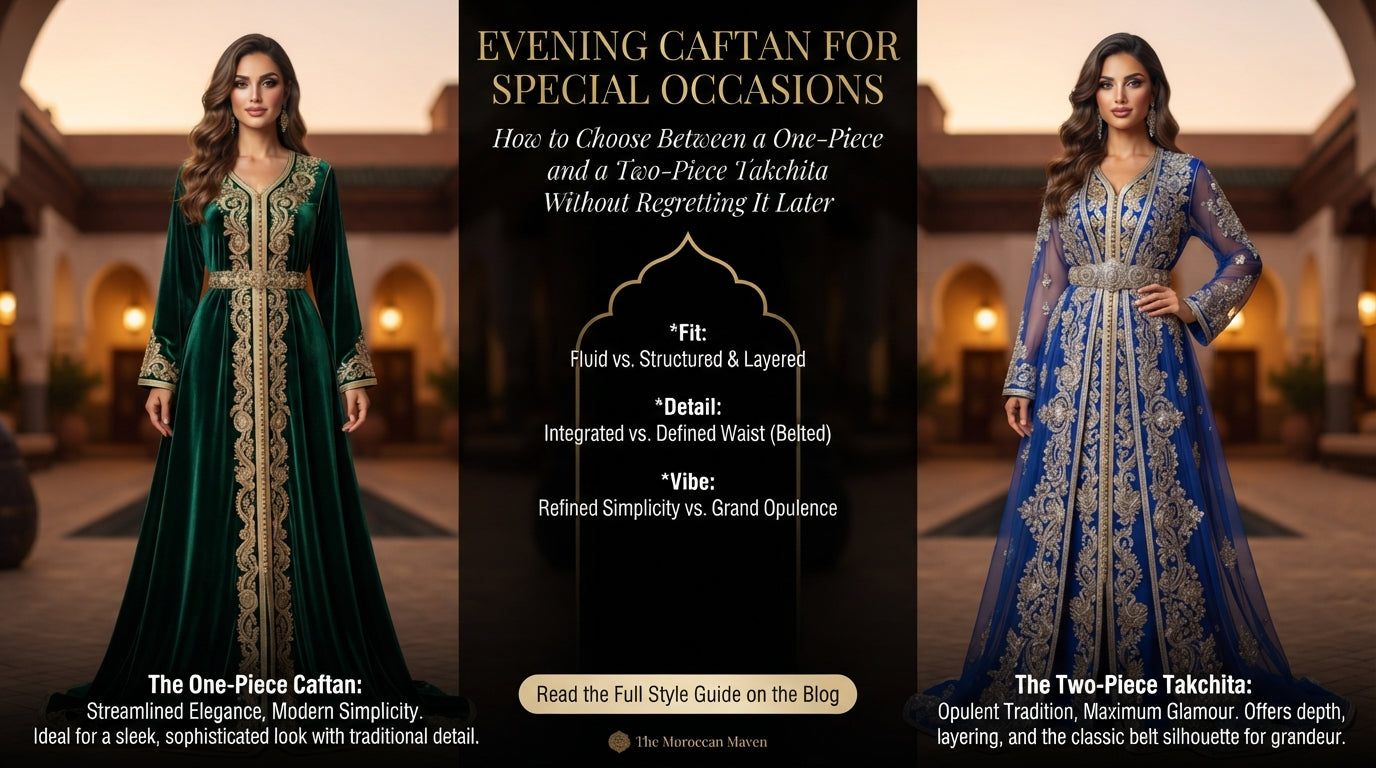 Evening Caftan for Special Occasions: How to Choose Between a One-Piece and a Two-Piece Takchita Without Regretting It Later